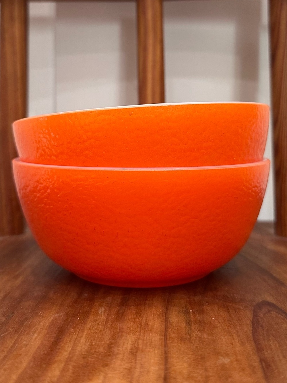Set of 2 Vintage Hazel Atlas Orange Bowl  Milk Glass Cereal Chili Bowls Retro